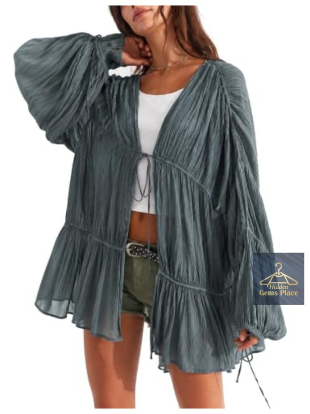 Women's Swimsuit Coverup Kimono Cardigan Tie-Front Duster Top